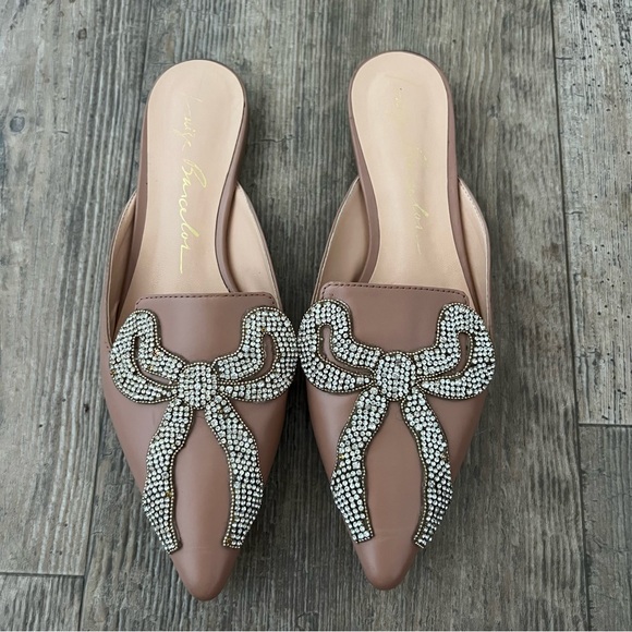 Luiza Barcelos Mule Women's Rhinestone Bow Size 6 Nude - Picture 1 of 6